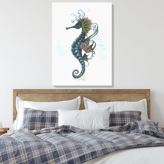 Impressão Em Tela Seahorse fantasy, blue green artwork (Insitu(Quarto))