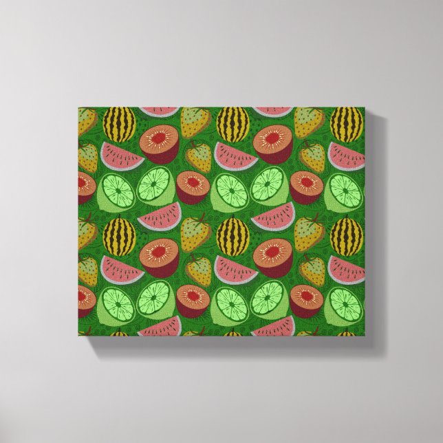 Impressão Em Tela Seamless pattern tropical fruit & green background (Frente)