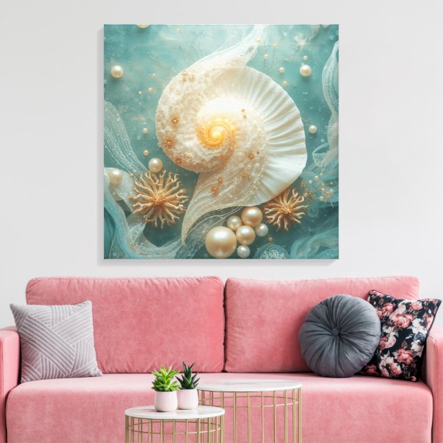 Impressão Em Tela Seashell Wall Art – Coastal Beach Decor (Insitu(Sala de estar))