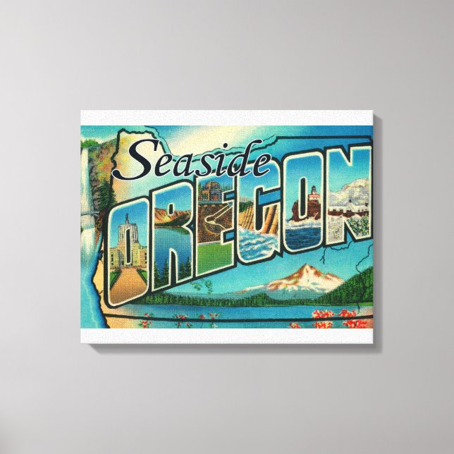 Impressão Em Tela Seaside, Oregon - Cenas com Letras Grandes (Frente)