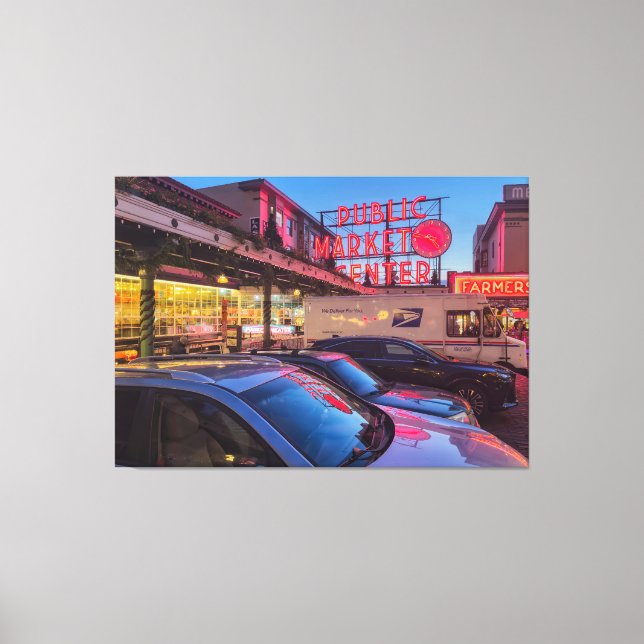 Impressão Em Tela Seattle Pike Market à noite (Frente)