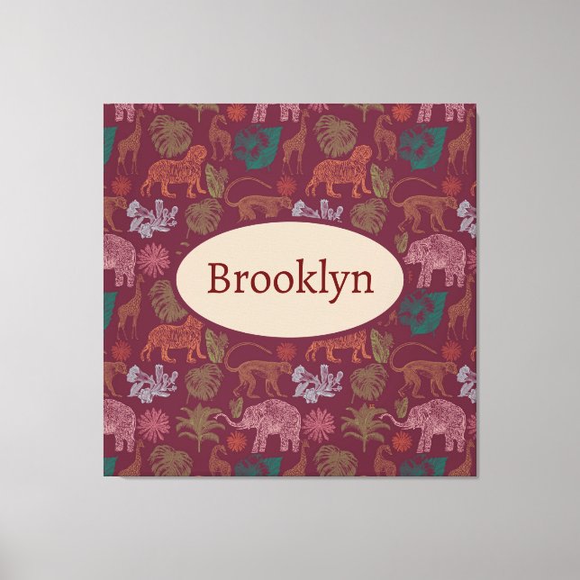 Impressão Em Tela Selva Personalizada - Rosa Safari (Frente)