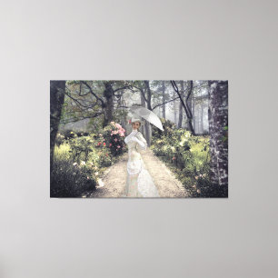 Impressão Em Tela Senhora Elegante Com Guarda-chuvas Brancos Na Flor