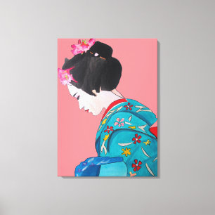 Impressão Em Tela Senhora japonesa da gueixa com belas artes da flor
