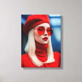 Impressão Em Tela Senhora Loira em Vermelho