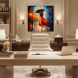 Impressão Em Tela Senhora na Chuva