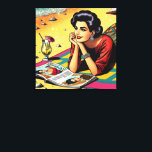 Impressão Em Tela Senhora Retro no Dia da Praia sonhando com a Moda<br><div class="desc">A pop de arte retrógrada em um meio século de 1950 bebendo um coquetel e um dia sonhando com a moda lendo uma revista na praia.</div>