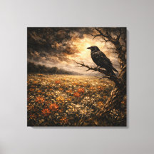 Sentinel of the Meadow: Stormy Raven & Wildflowers