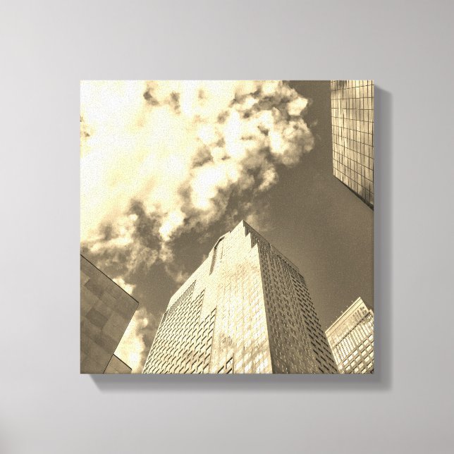 Impressão Em Tela Sepia Modern Skyline com Nuvens (Frente)