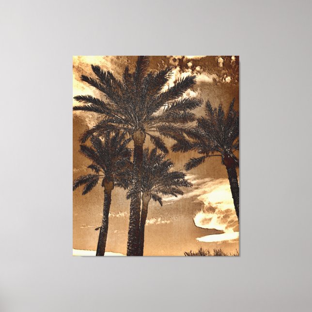 Impressão Em Tela Sepia Palm Trees (Frente)