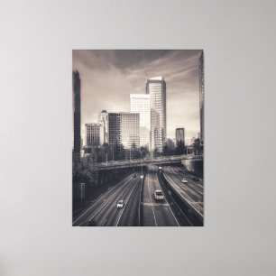 Impressão Em Tela Sepia tone Seattle Cityscape com Highway
