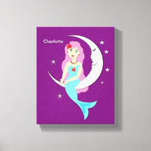 Impressão Em Tela Sereia bonito Na Lua Personalizada