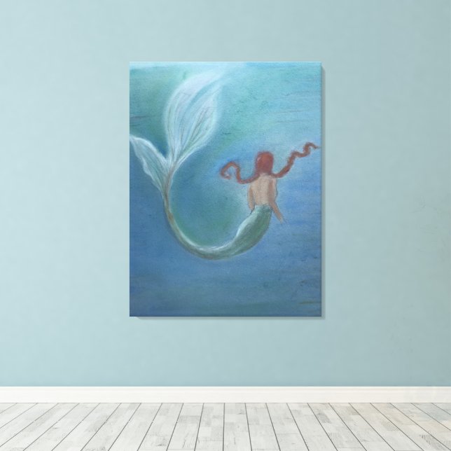 Impressão Em Tela Sereia debaixo d'água (Insitu(piso de madeira))