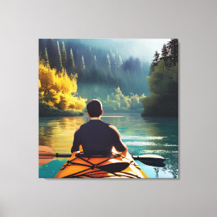 Impressão Em Tela Serene Kayaking Scene Homem em Kayak nas montanh