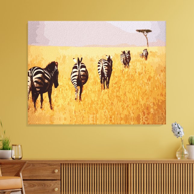 Impressão Em Tela Serene Safari - Zebras nas terras Ouros (Insitu(Sala de estar))