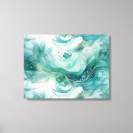 Impressão Em Tela Serene Splash: Abstrato Watercolor em verde-lacrim