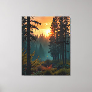 Impressão Em Tela Serene Sunrise na Floresta - Arte Mística da Natur