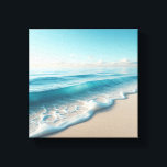 Impressão Em Tela Serene Turquoise Ocean Waves with Soft White Foam<br><div class="desc">A beautiful and calming digital seascape featuring layers of translucent turquoise waves gently rolling onto a smooth, pale sand beach. The intricate patterns of the white seafoam create a delicate lace-like effect under a clear, bright blue sky. This peaceful composition is perfect for modern coastal interiors, bathroom decor, or wellness...</div>