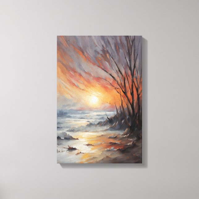 Impressão Em Tela Serene Winter Sunset - Nature Landscape Art (Frente)