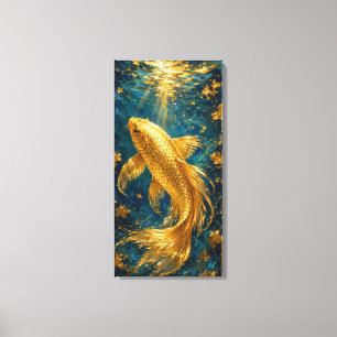 Impressão Em Tela Serenidade do Koi Dourado   Ouro de Luxo Subaquáti