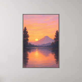 Impressão Em Tela Serenidade do Pôr do Sol Sobre o Lago da Montanha