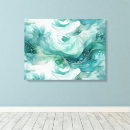 Impressão Em Tela Sereno Salpico: Aquarela Abstrata em Verde Turques