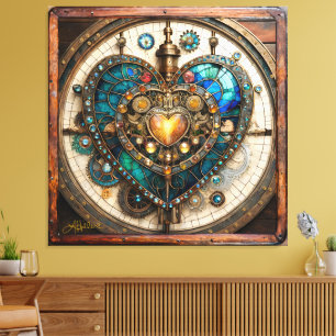 Impressão Em Tela Série Coração de Vidro Manchado Dourado Steampunk