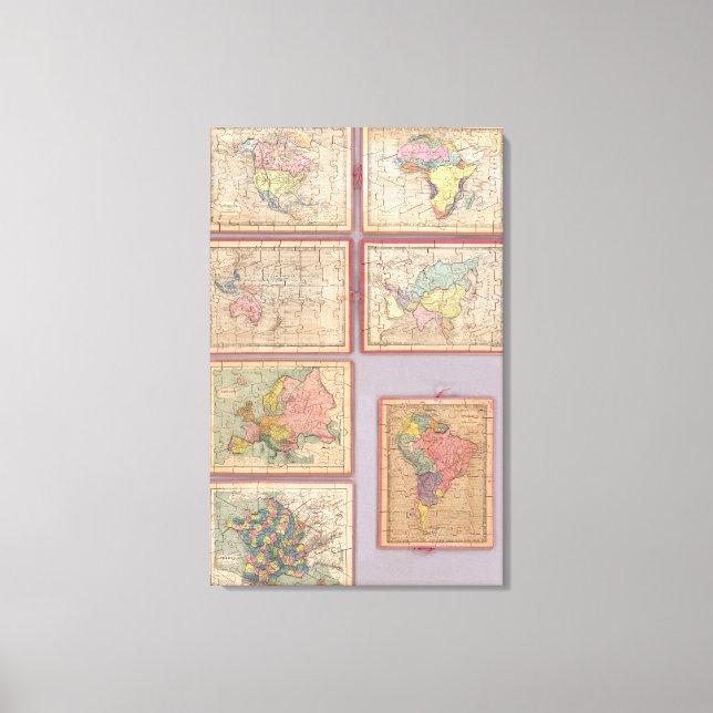 Impressão Em Tela Sete Mapas Quebra-cabeça do Mundo (Frente)