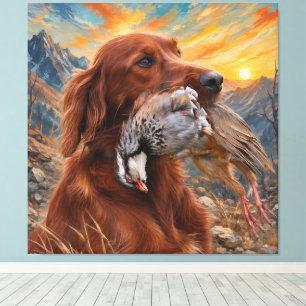 Impressão Em Tela Setter Irlandês com Perdiz Chukar, Arte