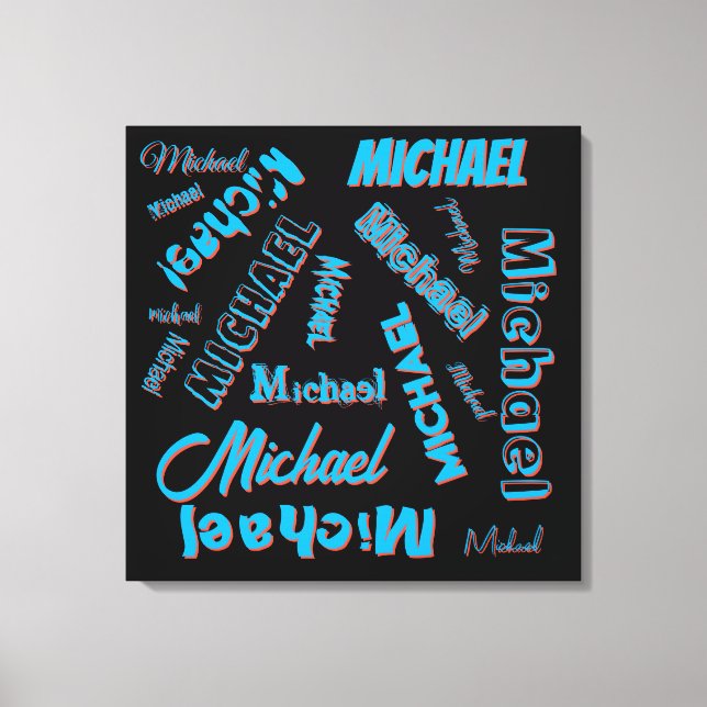 Impressão Em Tela Seu nome é padrão monograma azul preto (Frente)