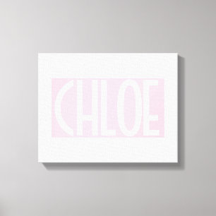 Impressão Em Tela Seu Nome   Texto Branco em Negrito sobre Rosa Clar