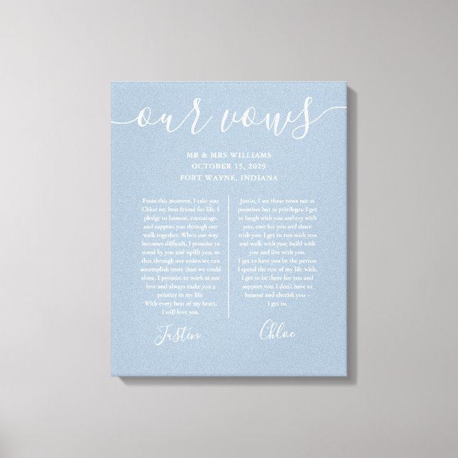 Impressão Em Tela Seus Votos de Casamento Dusty Blue Script (Frente)