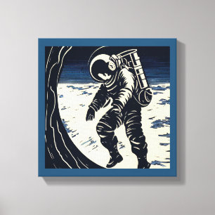 Impressão Em Tela SF - Astronauta em Caminhada Espacial Xilogravura