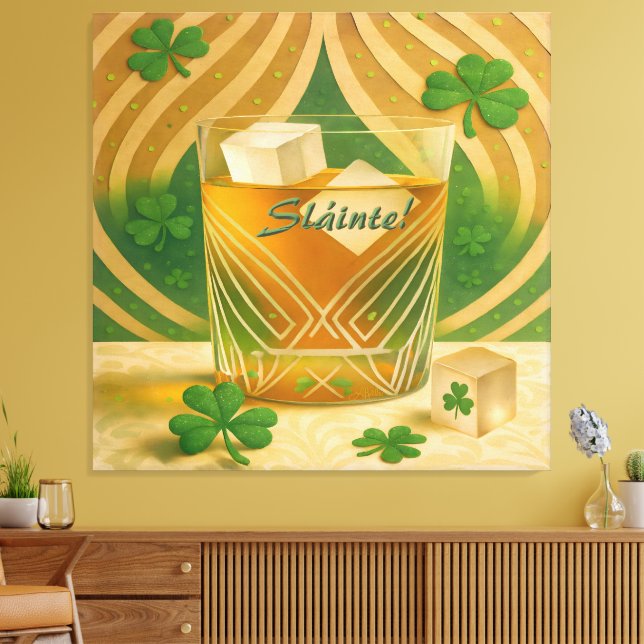Impressão Em Tela Shamrocks Irish Whiskey Tumbler "Sláinte!" (Insitu(Sala de estar))