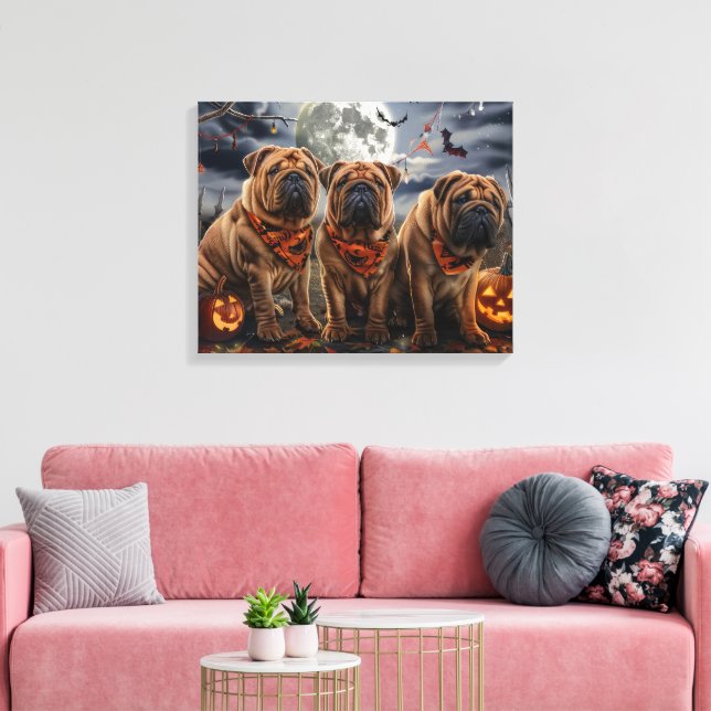 Impressão Em Tela Shar Pei Halloween Spooky (Insitu(Sala de estar))