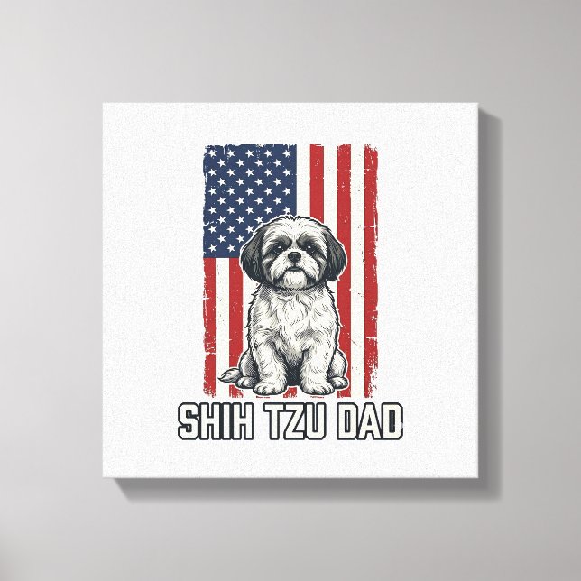 Impressão Em Tela Shih Tzu Dad Patriotic Flag Vintage Dog Shirt_1 (Frente)