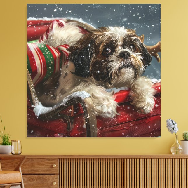 Impressão Em Tela Shih Tzu Dog Natal Festivo (Insitu(Sala de estar))