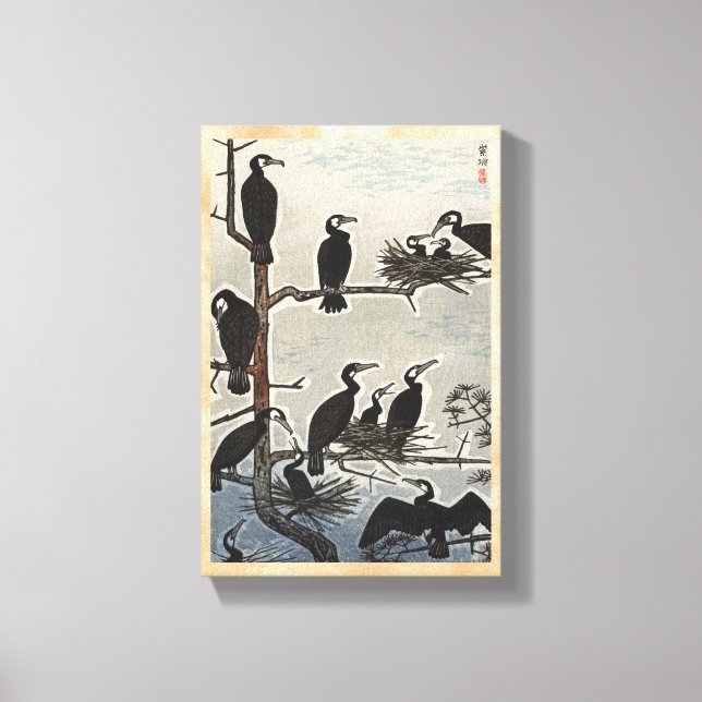 Impressão Em Tela Shiro Kasamatsu Reunião de Cormorants ukiyo-e (Frente)