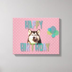 Impressão Em Tela Siberian Husky Dog Happy Birday