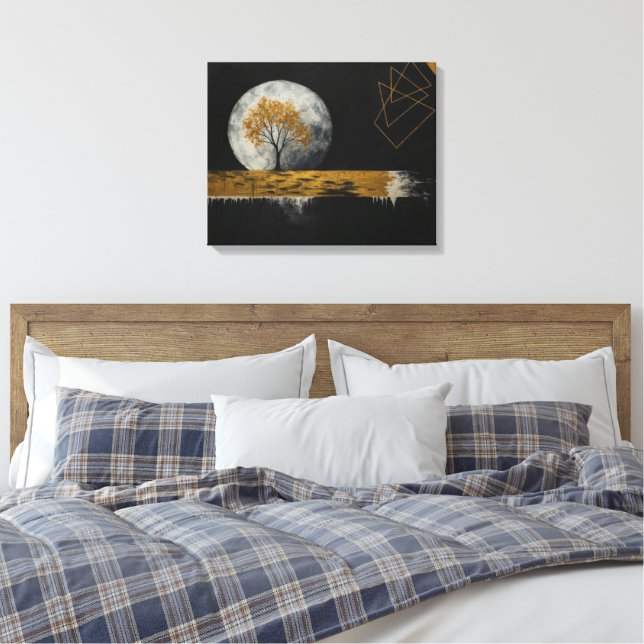 Impressão Em Tela Silêncio Dourado Sob a Lua (Insitu(Quarto))