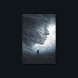 Impressão Em Tela Silhouette Before Colossal Mist Face<br><div class="desc">A lone suited figure stands at the threshold of an enormous, vaporous void shaped like a gigantic human profile in profile. Thick, slow-moving mist in silver-gray and pale blue coils upward to suggest forehead, closed eye, nose, and lips on an impossible scale, while cold diffused light makes every curling tendril...</div>