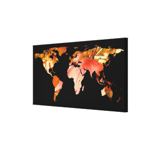 Impressão Em Tela Silhouette do Mapa Mundial - Folhas de outono