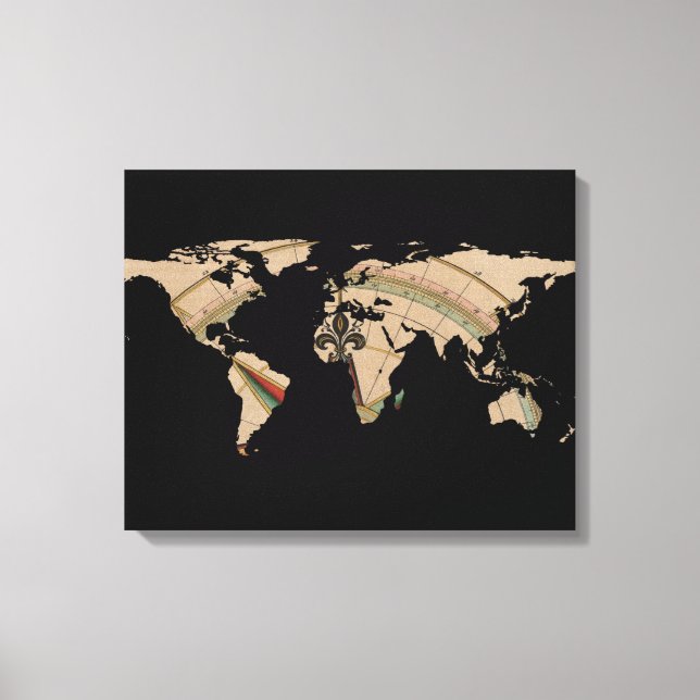 Impressão Em Tela Silhouette do Mapa Mundial - Rosa de Compass (Frente)
