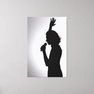 Impressão Em Tela Silhouette of Male Singer with Microphone and Rais
