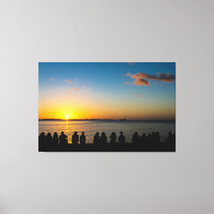 Impressão Em Tela Silhouette of People Watching Golden Sunset over O