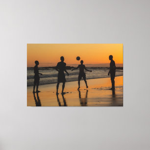 Impressão Em Tela Silhouette Soccer Beach Sunset Game