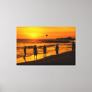 Impressão Em Tela Silhouettes of People Playing Soccer on the Beach