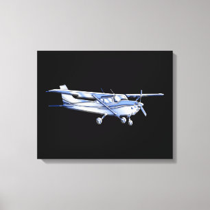 Impressão Em Tela Silhueta de Cessna clássica voando em preto