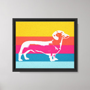 Impressão Em Tela Silhueta de Dachshund em Arte Pop Retrô