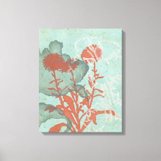 Impressão Em Tela Silhueta de Flores Vermelhas em Fundo Teal (Frente)